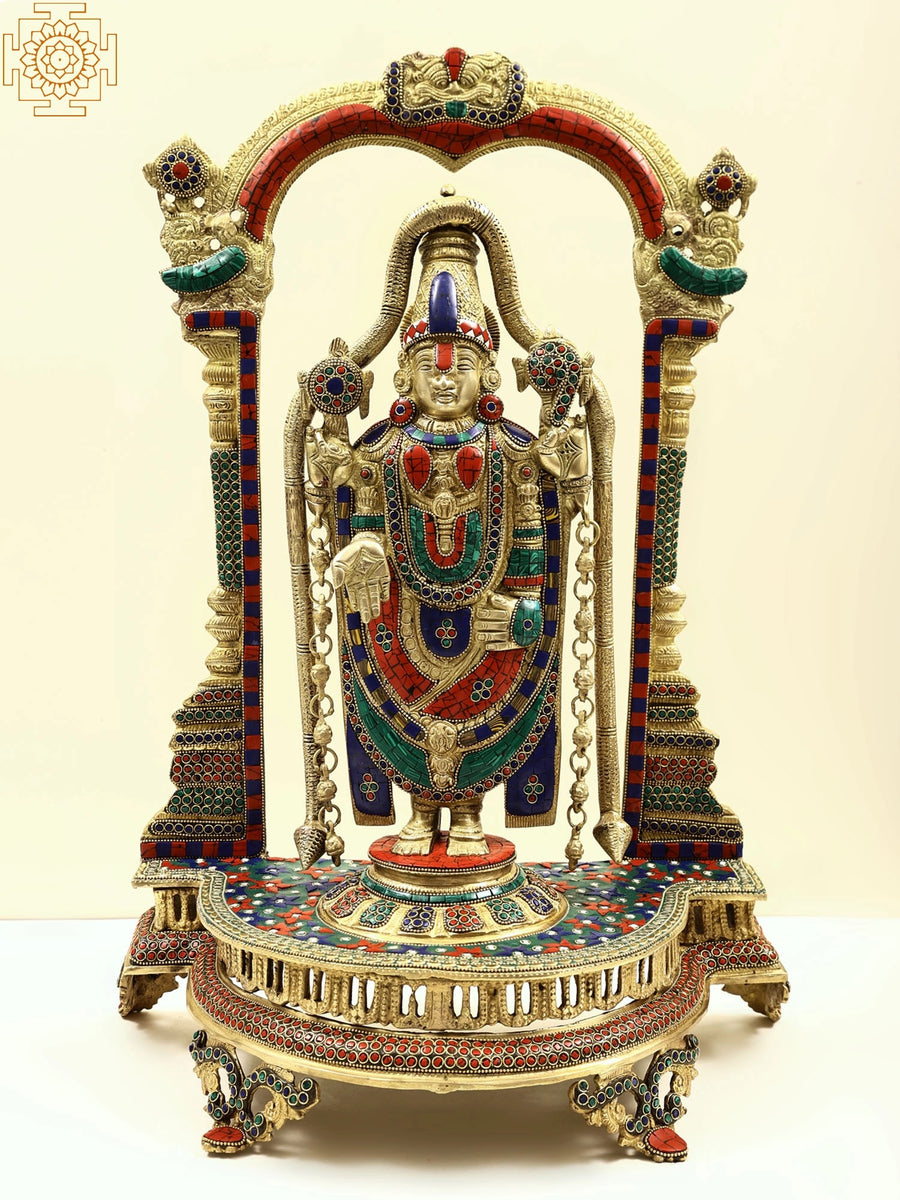 24" Brass Lord Venkateshwara Balaji Statue with Inlay Work