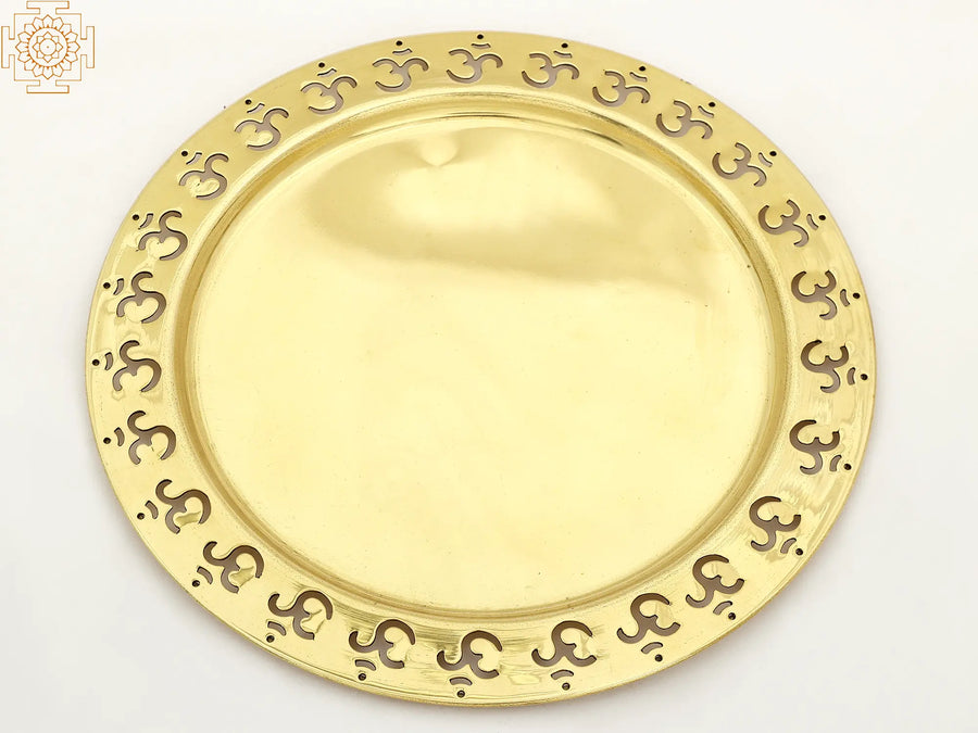 8" Om Design Brass Puja Thali for Pooja