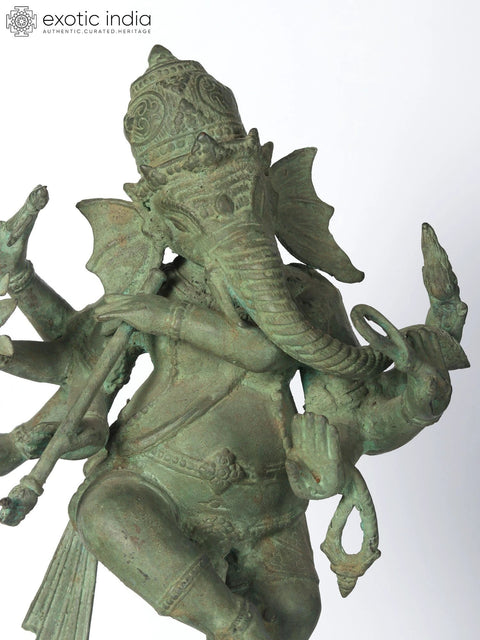 16" Brass Eight Armed Ganesha On Mushak