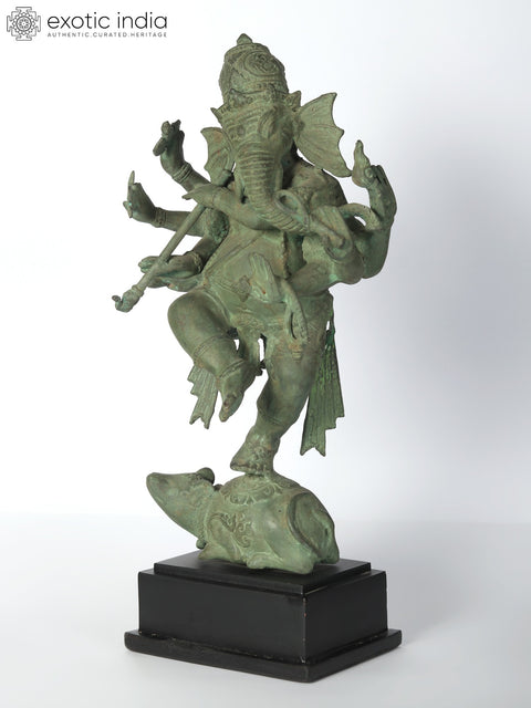 16" Brass Eight Armed Ganesha On Mushak