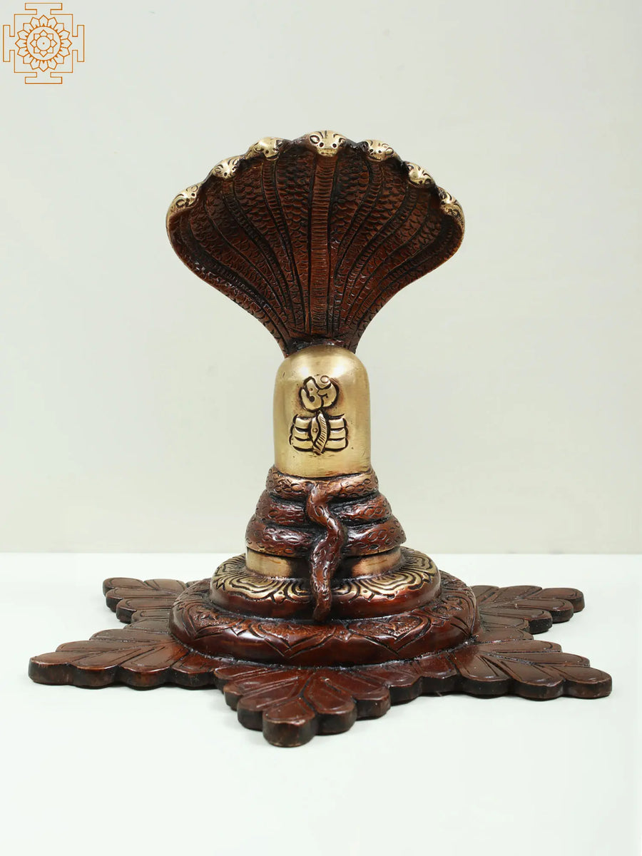 7" Brass Shivalinga Idol with Vasuki Naag Snake for Pooja