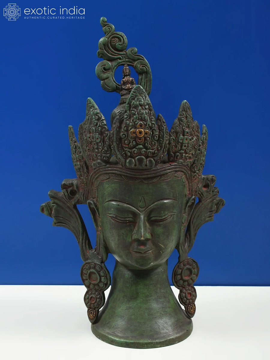 13" Brass Green Tara Buddhist Goddess Wall Hanging Statue