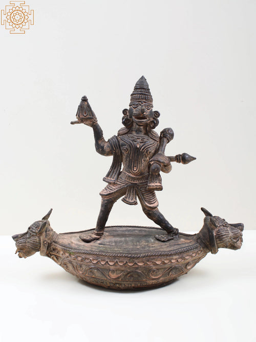 10" Brass Lord Hanuman Lifting Mountain Tribal Dhokra Statue
