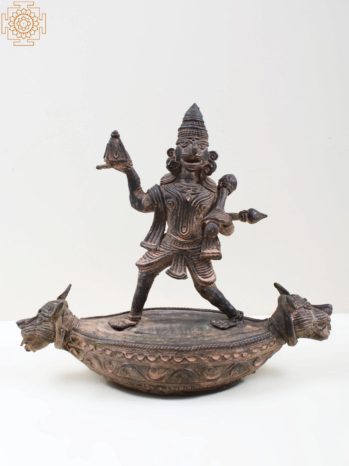 10" Brass Lord Hanuman Lifting Mountain Tribal Dhokra Statue