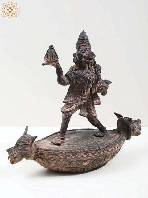 10" Brass Lord Hanuman Lifting Mountain (Tribal Dhokra Art)
