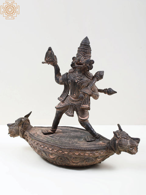 10" Brass Lord Hanuman Lifting Mountain (Tribal Dhokra Art)