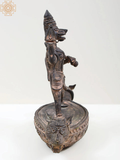 10" Brass Lord Hanuman Lifting Mountain (Tribal Dhokra Art)