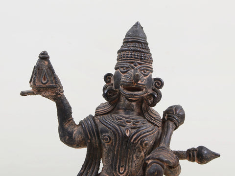 10" Brass Lord Hanuman Lifting Mountain (Tribal Dhokra Art)