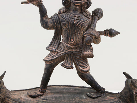 10" Brass Lord Hanuman Lifting Mountain (Tribal Dhokra Art)