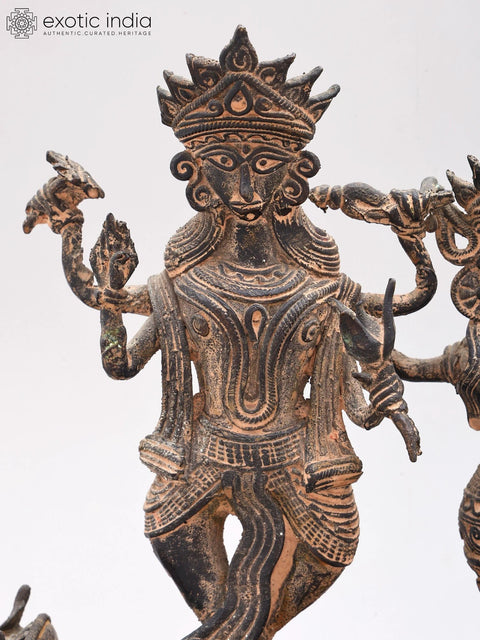 10" Brass Lord Vishnu with Goddess Lakshmi (Tribal Dhokra Art)