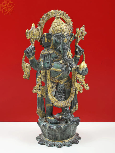 16" Lord ganesha Standing on Lotus Pedestal