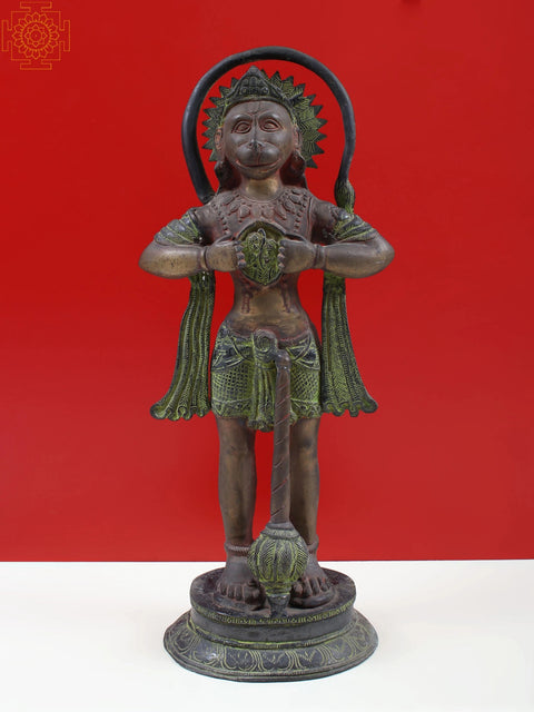 20" Brass Hanuman Ji Idol Tearing His Chest to Reveal Rama and Sita