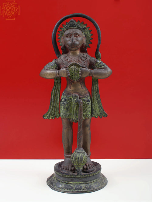 20" Brass Hanuman Statue Tearing Chest Revealing Rama and Sita