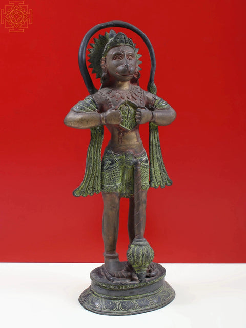 20" Brass Hanuman Ji Idol Tearing His Chest to Reveal Rama and Sita