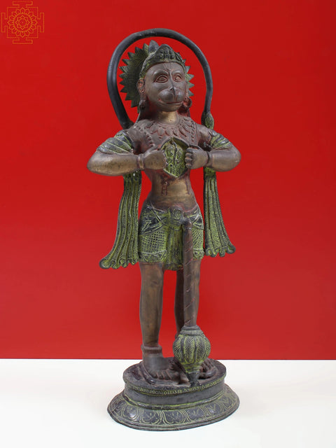 20" Brass Hanuman Ji Idol Tearing His Chest to Reveal Rama and Sita