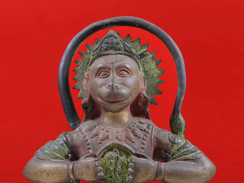 20" Brass Hanuman Ji Idol Tearing His Chest to Reveal Rama and Sita