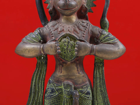 20" Brass Hanuman Ji Idol Tearing His Chest to Reveal Rama and Sita
