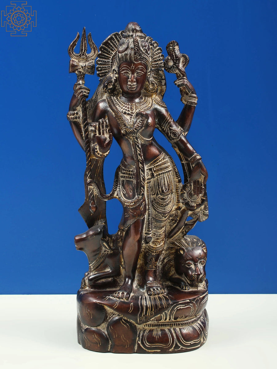 13" Ardhanarishvara Shiva Shakti Brass Statue for Pooja