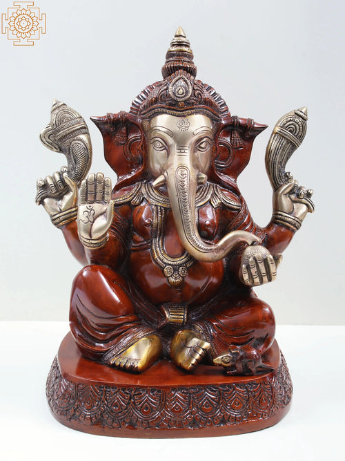 14" Blessing Lord Ganesha Brass Statue for Home Pooja