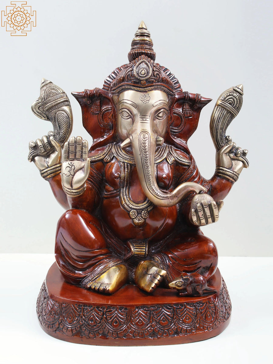 14" Blessing Lord Ganesha Brass Statue for Home Pooja