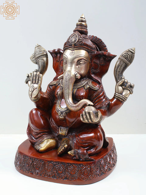 14" Blessing Lord Ganesha In Brass