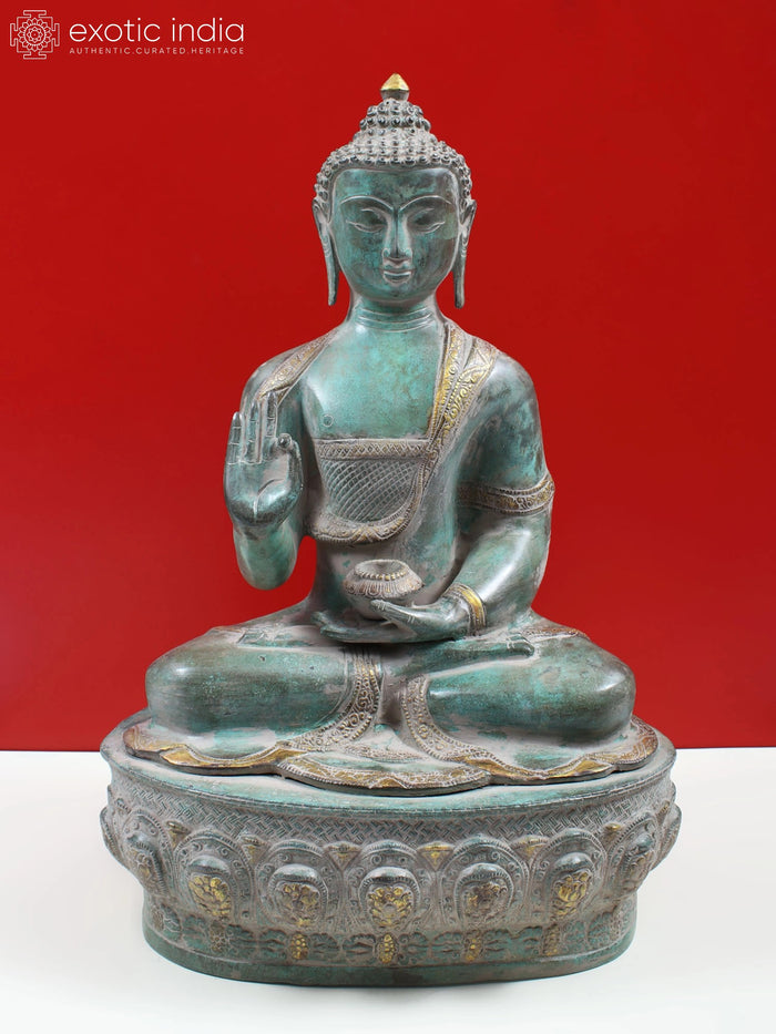 20" Brass Vitarka Mudra Buddha Statue Handmade