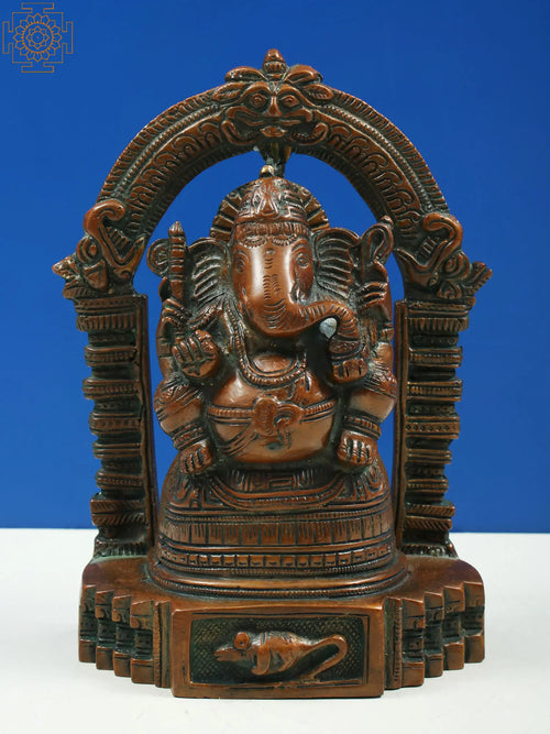 8" Small Brass Lord Ganesha Idol with Prabhavali Halo