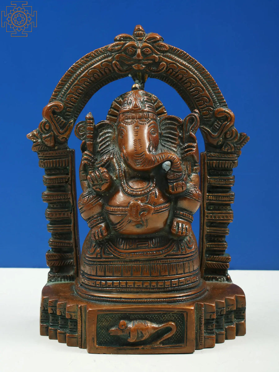 8" Small Brass Lord Ganesha Idol with Prabhavali Halo