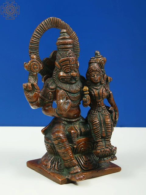 5" Small Lord Narasimha with Goddess Lakshmi In Brass