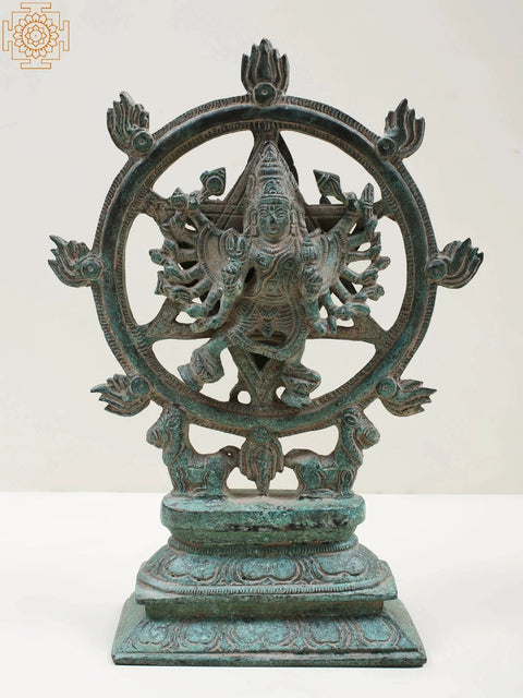 9" Brass Vishnu as Lord Sudarshana and Narasimha on Reverse