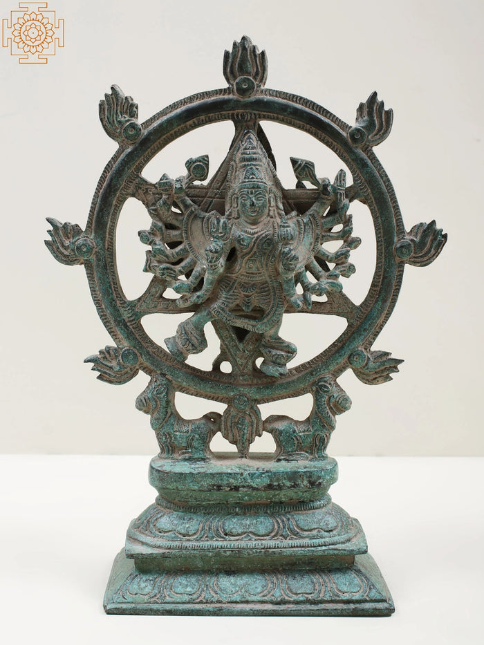 9" Brass Vishnu as Lord Sudarshana and Narasimha on Reverse