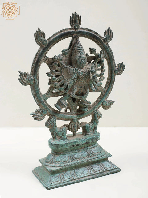 9" Brass Vishnu as Lord Sudarshana and Narasimha on Reverse