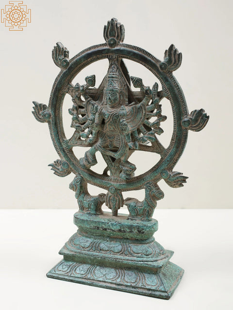 9" Brass Vishnu as Lord Sudarshana and Narasimha on Reverse