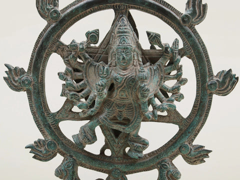9" Brass Vishnu as Lord Sudarshana and Narasimha on Reverse