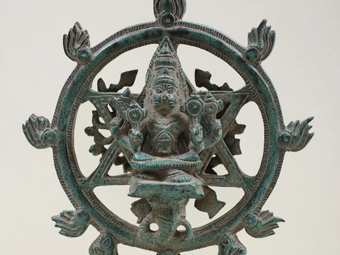 9" Brass Vishnu as Lord Sudarshana and Narasimha on Reverse