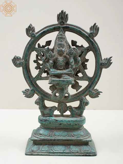 9" Brass Vishnu as Lord Sudarshana and Narasimha on Reverse