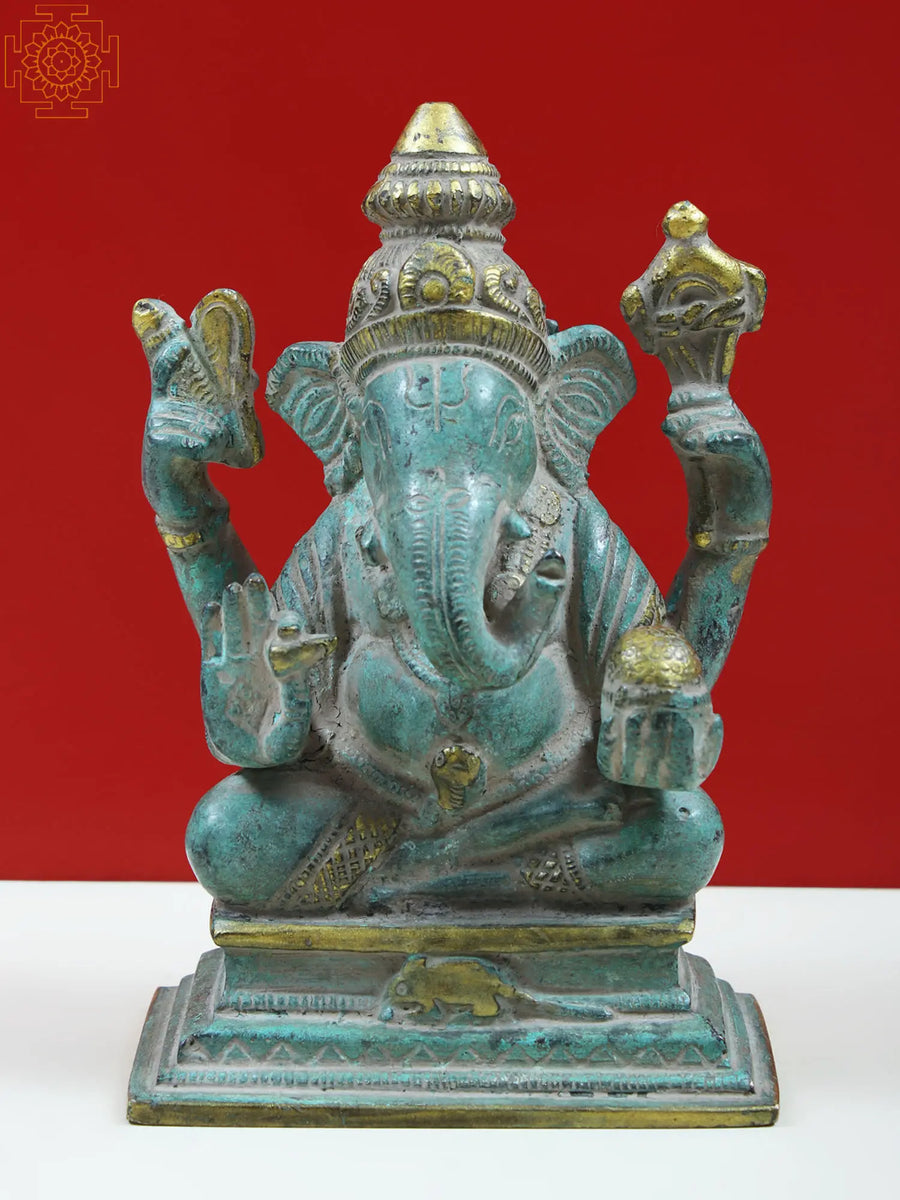 5" Small Brass Lord Ekadanta Ganesha Handmade Sculpture