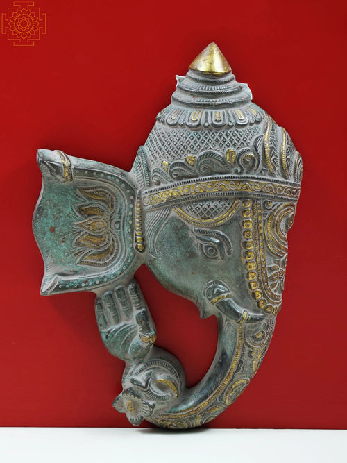 11" Lord Ganesha Face Brass Wall Hanging for Home Decor