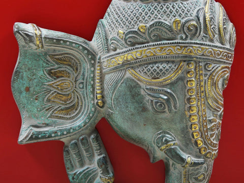 11" Lord Ganesha Face Wall Hanging In Brass