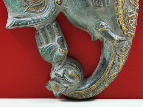 11" Lord Ganesha Face Wall Hanging In Brass