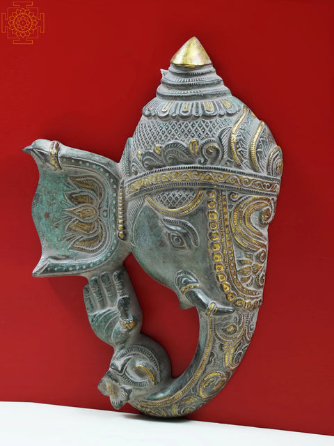 11" Lord Ganesha Face Wall Hanging In Brass