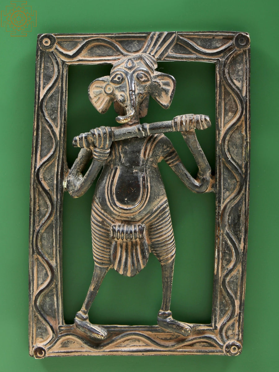 5" Tribal Lord Ganesha Brass Wall Hanging for Pooja