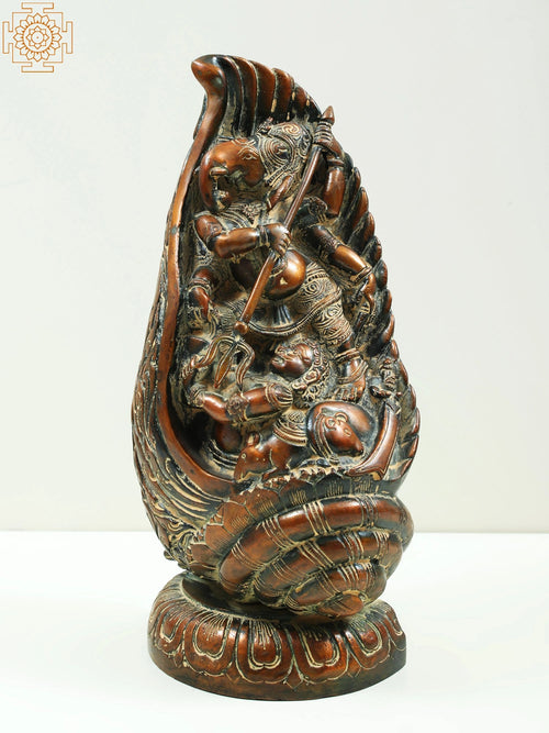 11" Brass Lord Ganesha Statue in Conch Shell Defeating Demon