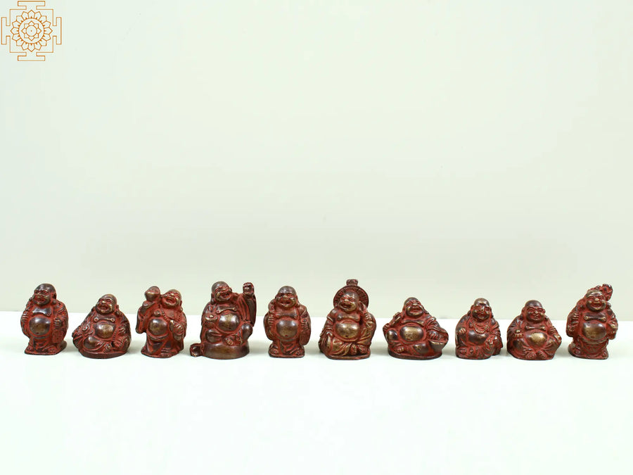 1" Small Brass Laughing Buddha Idol Set