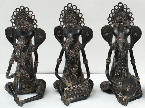 11" Brass Musical Ganesha Set (Tribal Dhokra Art)