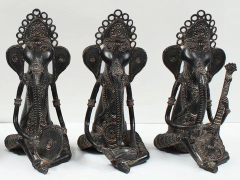 11" Brass Musical Ganesha Set (Tribal Dhokra Art)