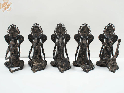 11" Brass Musical Ganesha Set Handmade Tribal Dhokra Art