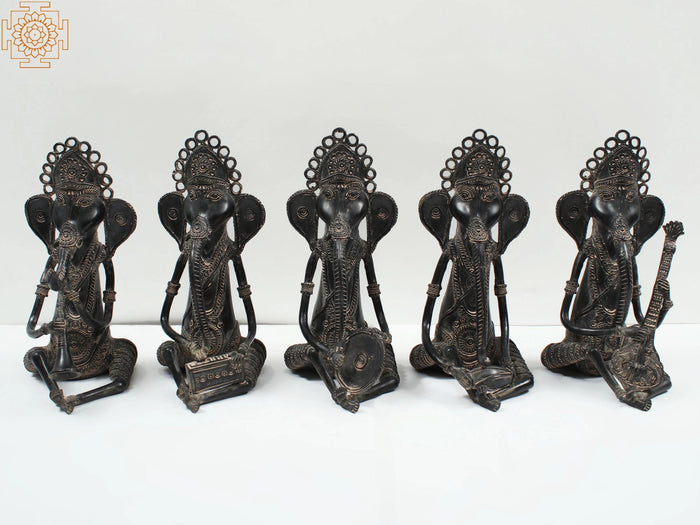 11" Brass Musical Ganesha Set Handmade Tribal Dhokra Art