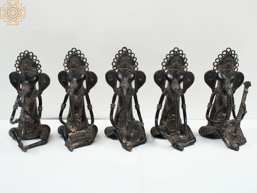 11" Brass Musical Ganesha Set Handmade Tribal Dhokra Art
