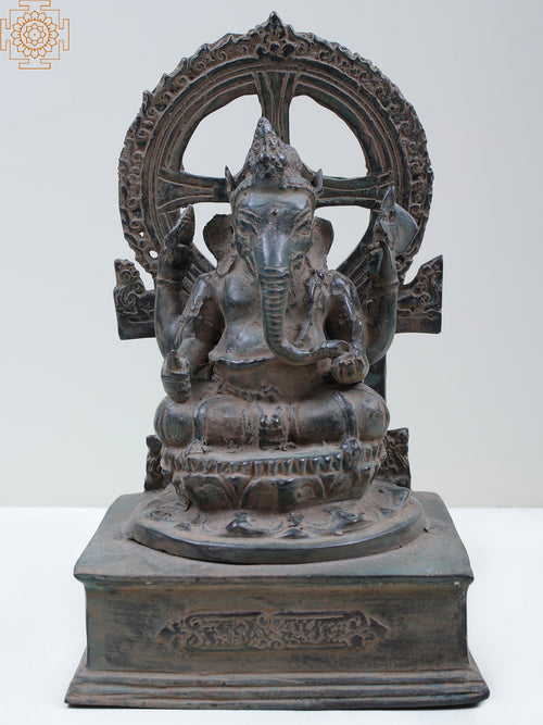 9" Brass Lord Ganesha with Kirtimukha Idol for Pooja